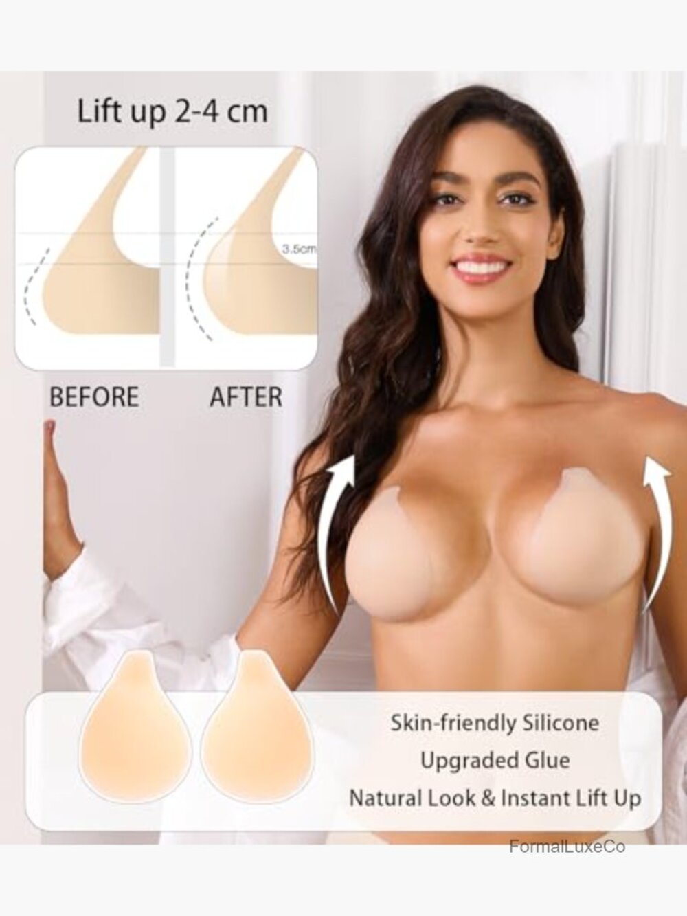 Added Lift Seamless Ultra-Thin Nipple Covers Sticky Push Up Bra Pasties Women - Picture 4 of 7